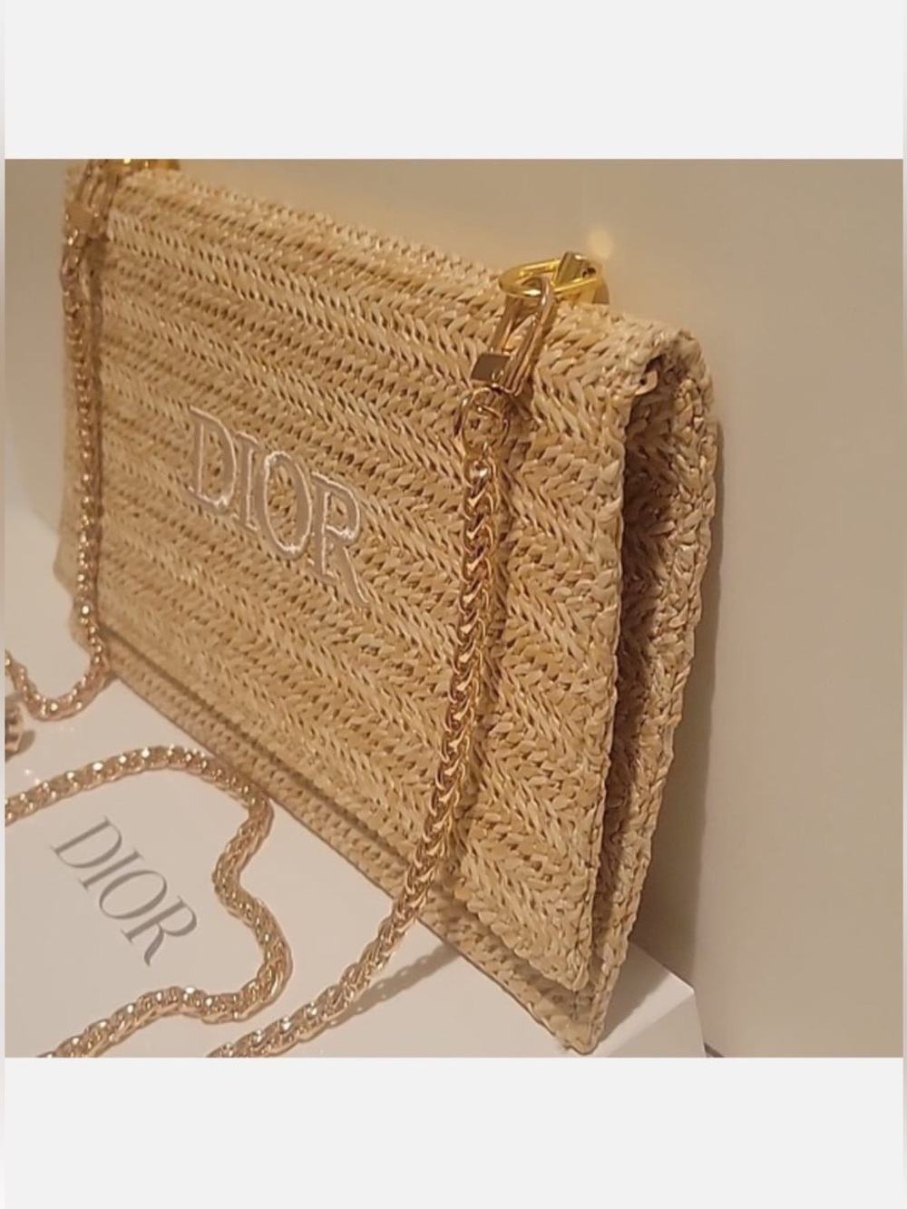 Dior Gold Straw Raffia Woven Cosmetic Zipper Bag Pouch - Picture 4 of 9